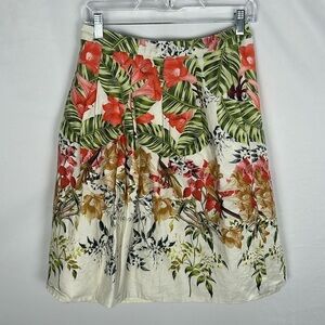Talbots Tropical Floral Linen Blend Pleated A-Line Skirt -Size 4p